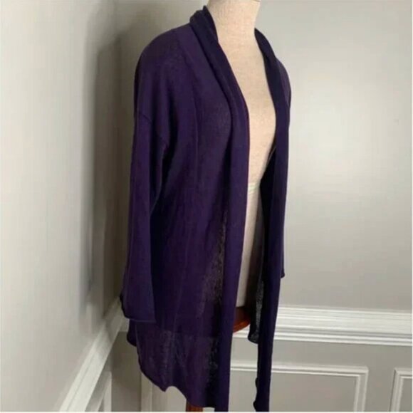 Uniqlo Purple Linen Blend Open Front Draped Cardigan Size Small - Picture 3 of 7